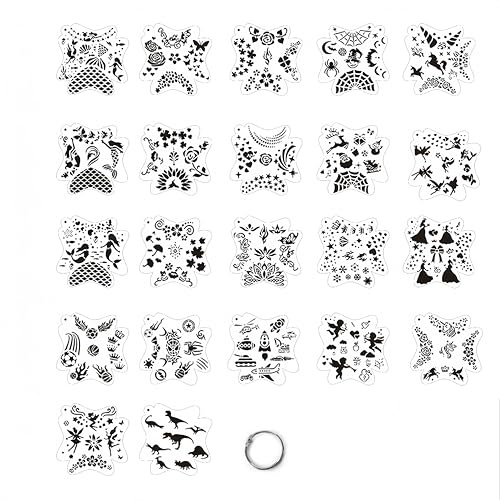 CZAKOMIX 22 Piezas Plantillas Para Pintura Facial, Reutilizables Plantillas De Maquillaje, 12.9*12.9cm, Tatuajes Temporales, Para Pintura Corporal Y Facial, Halloween,Carnaval Fiestas (Blanco Lechoso)