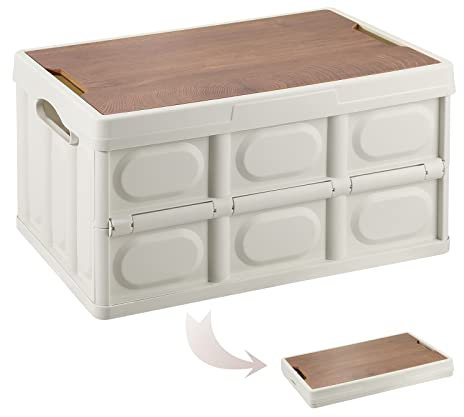 Tuevob Folding Storage Bin with Lid 30L Storage Box Container Stackable Shelf Baskets Cloth Closet Car Organizers Outdoor Picnic Transport Box Toy Clothes Books Holder Plastic Collapsible Tote Crate