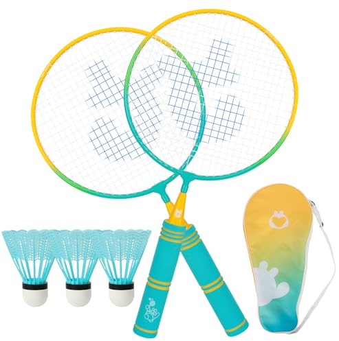 QKTYB Kids Badminton Set, 1 Pair Children Badminton Rackets Set of 2, Nylon Alloy Lightweight for Kids Beginner Players Indoor Outdoor Sports Game with Carry Bag