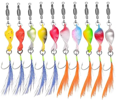 Hitopin Lot de 10 Cuillères à Truite Twist, Cuillère de Peche Truite Spoons, 3g Cuillères à Truite Active, Clignotant pour Truite avec Décrocheur, pour Eau Douce et Eau Mer, pour Truite, Pêche