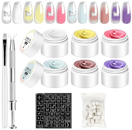 UV Nagellack Set, 6 Farben Gel Set, UV Farbgel Mit Nagelstifte, Hohlaufkleber Und Schwammklaue, Gel Nägel Farben, Nail Polish Für Nail Nagel-Design(Natürliches Farbverlauf)