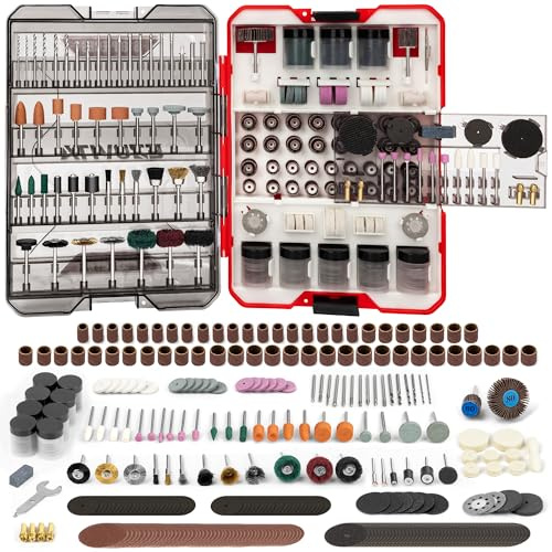 EZUVITA Coffret de 618 Accessoires d'Outils Rotatifs Universels, Kit d’Accessoires d'Outils Rotatifs Multifonctions pour Coupe, Gravure, Meulage, Polissage, Ponçage, Perçage (Rouge)