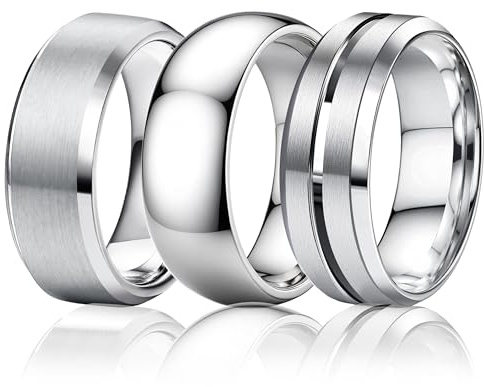 Besteel 3Pcs Stainless Steel Rings for Men Wedding Band 8MM Width Size 10