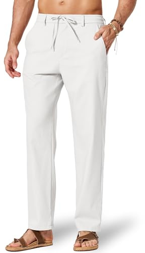 COOFANDY Pantalones de algodón Lino Hombre Verano Cintura elástica cordón Ajustable Informales Ligeros