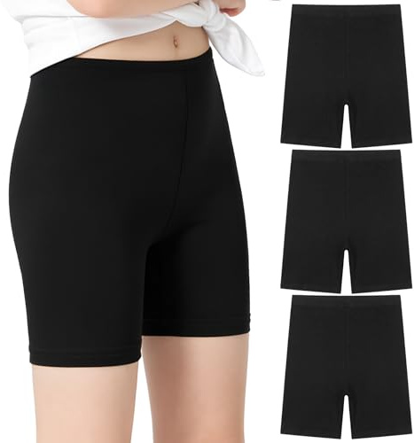 KOOOGEAR Girls Boys Cycling Shorts 3 Pack, Cotton PE Dance Gymnastic Shorts for Age 5-12 Teen Kids, Breathable Under Dress Cycle Shorts (UK, Age, 5 Years, 6 Years, Regular) Black