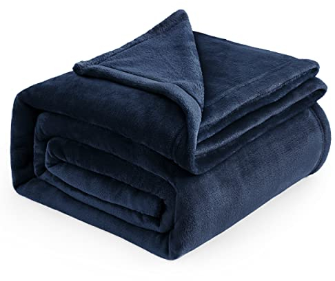 Bedsure Fleece Blanket King Size for Bed - Soft Cosy Fluffy Throw Blankets, Warm Large Throws for Audlts, Navy Blue, 270x230 cm