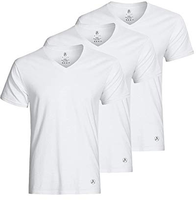 Mens Undershirt Extra Long Tagless V Neck Undershirt Made with Moisture Wicking Fabric for a Comfortable and Breathable Undershirt (3 Pack), White, Large