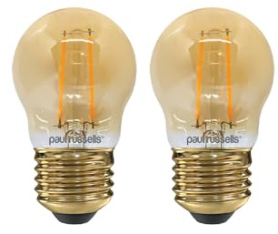 paul russells LED Filament Golf Ball Light Edison Screw E27, 20W Equivalent G45 Bulb, 2.5W 200LM LED 2200K Amber Lamps, Home Ceiling Chandelier Energy Saving Non-Dimmable Lightbulbs, 2 Pack