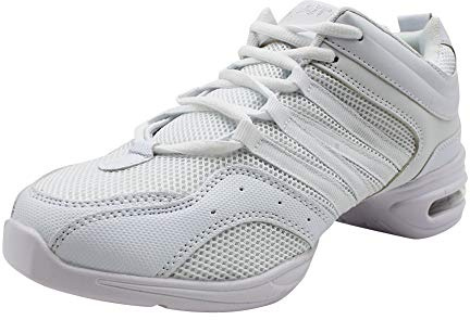 Yudesun Sports Outdoor Dance Shoes Women - Womens Black Mesh Split Sole Lace Up Shoe Teaching Practice Sneakers Comfy Slip Resistant Trainers Jazz Latin Ballroom Casual White 7.5 UK