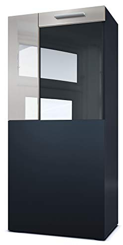 Vladon Stand-/Hänge Vitrine Movie, Schwarz matt/Sandgrau Hochglanz - Moderne Glasvitrine - (BxHxT): 50,5 x 111 x 32,5 cm