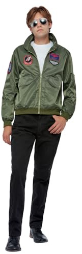 Smiffys Top Gun Maverick Bomberjacka, Grön med Jacka, Officiellt Licensierad Top Gun Maverick Maskeradklänning, Vuxen utklädnad