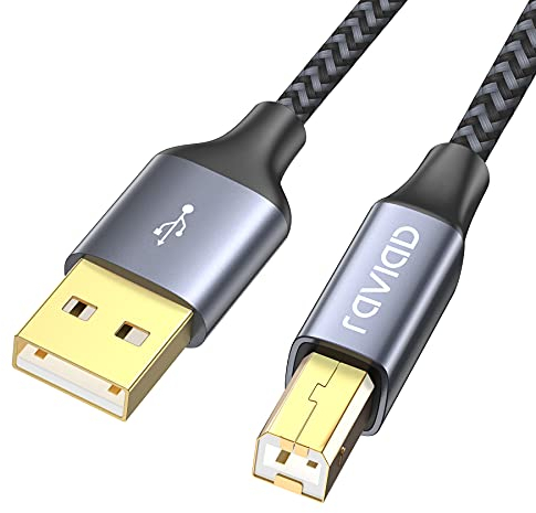 RAVIAD Druckerkabel, Scannerkabel [2M] USB 2.0 Typ B Kabel USB A auf USB B Drucker PC Printer Cable Kompatibel für HP, Dell, Canon, Epson, Lexmark, Xerox, Brother, Samsung - Grau