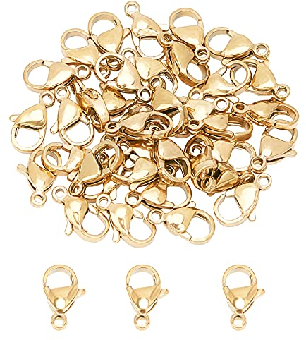 UNICRAFTALE Lot de 50 fermoirs mousquetons en acier inoxydable - Pour la fabrication de colliers et bijoux - Trou de 1,5 mm - Doré