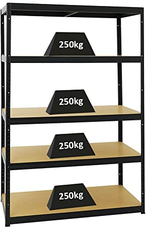 PROREGAL Schwerlastregal Big Elephant Schwarz 180x120x60cm Fachlast 250kg Kellerregal, Steckregal, Garagenregal, Lagerregal