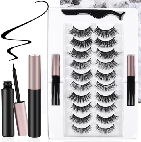 AROIC 10 Kinds of 3D 5D Magnetic Eyelash Kit with Different Density, Magnetic Eyelashes with 2 Eyelash Glue and 1 Tweezer, False Eyelashes for Women and Girls Natural Look No Glue Needed