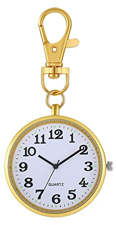 JewelryWe Key Chain Watch Novelty Key Ring Watch Vintage Gold/Silver Quartz Pocket Watch FOB Clip-on Watch, for Men Women