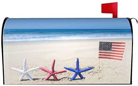 Oplp Starfishes and American Flag Mailbox Cover Magnetic Mailbox Wraps Sandy Beach Post Letter Box Cover for Garden Home Decor 25.5x21 in