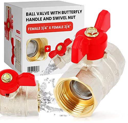 Válvula de Bola Tornillo Mariposa 3/4'' x 3/4'' Rosca Interna Tuerca de Embalaje Válvula de Esfera de Agua Latón Grifo Cierre Robusto Estanqueidad