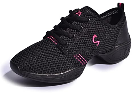 Uhclrr Tanzschuhe Moderne Jazz-Sportschuhe Mit Weichem Boden Aerobic Atmungsaktive Leichte Tanz-Fitness-Sportarten Für Damen(39 EU, Black Rose red)