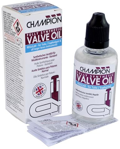 Champion Ventilöl 50 ml – (vollsynthetisch) für Euphonium und Tuba. Schmierung für große Kolben-Messing-Musikinstrumente. Hergestellt in Großbritannien.