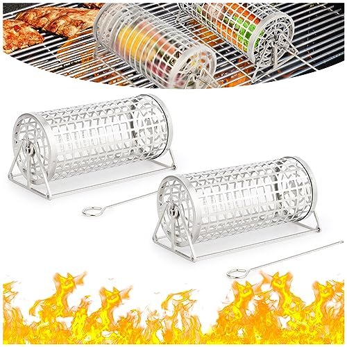 Grillkorb Zylindrisch, Grill Zubehör，Rollende Grillkörbe Zum Grillen Im Freien, Perfekt Für Gemüse, Obst, Pommes Frites, Multifunktionales Rundes Grill-Kochzubehör (2PCS)