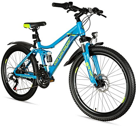 Bergsteiger Broome 26 Zoll Kinderfahrrad, 21 Gang-Schaltung, StVZO, Mountainbike mit Vollfederung, Scheibenbremsen & Dynamo-Licht, geeignet für 8, 9, 10, 11, 12, 13 Jahre, Jungen & Mädchen