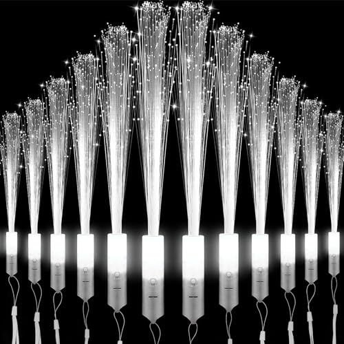 12 Stück Leuchtstäbe Glasfaser, Weiße LED Leuchtstäbe, Leuchtstäbe Partyzubehör, 3 Modi Blinkende, Glow Sticks, Knicklichter, Leuchtstab für Kinder, Weihnachten, Konzert, Hochzeit, Party