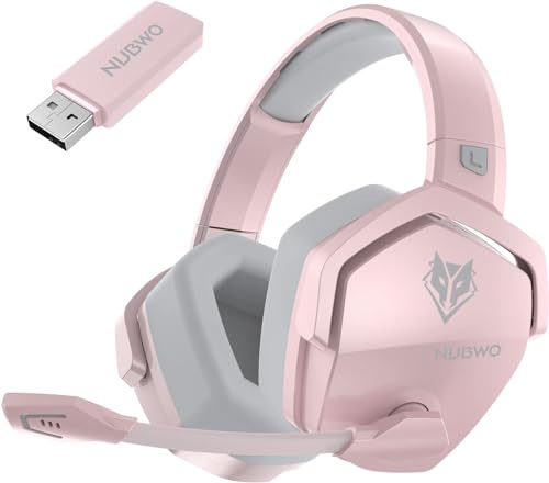 NUBWO Wireless Gaming Headset with Mic for Ps5 Ps4 PC, Zero Interference, 100-Hour Battery All-Day Play, 23ms Sync​ for Fortnite & Call of Duty/FPS Gamers, Triple Mode All Devices Compatible - Pink
