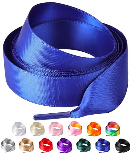 Olukssck 2 Paia di Lacci Scarpe in Raso 2CM, Colorati Stringhe Scarpe in Seta per Donne e Ragazze, Lacci Piatti Nastro Ideali per Scarpe da Ginnastica, Sportive e Casual, Blu Reale, 140cm