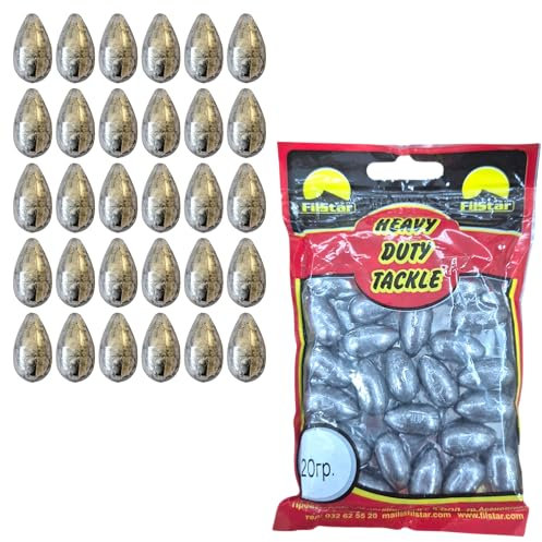 PRO FILSTAR Inline Grundblei Angeln Set 30 x 20g - Blei Angeln - Angel Bleie Set - Grundangeln - Birnenblei - Blei Gewicht - Angelblei - Carp Fishing Weights - Bleigewichte – Karpfenblei – Olivenblei