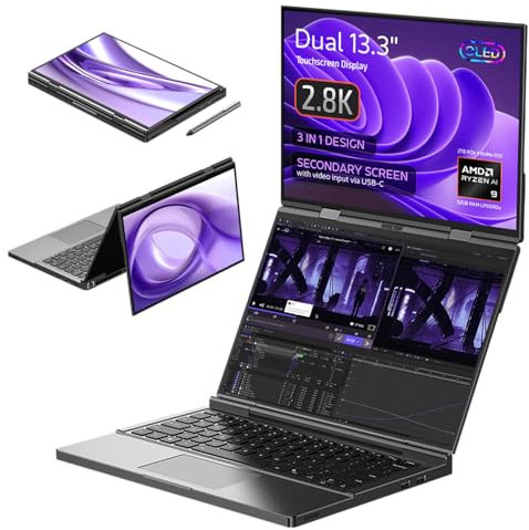 GPD DUO Dual-Screen Laptop: 13.3 OLED Displays, AMD Ryzen AI 9 HX 370, 32GB RAM, 2TB SSD, Stylus Support, 10-Point Touch, 4096 Pressure Levels, Dual 360° Hinge, AI PC