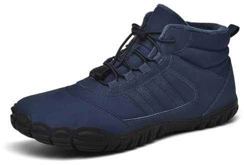 AONEGOLD Barefoot Hiking Boots Winter for Men Women Outdoor Waterproof Warm Fur Lined Boots Comfortable Slip On Trail Shoes(Blue,48 EU)