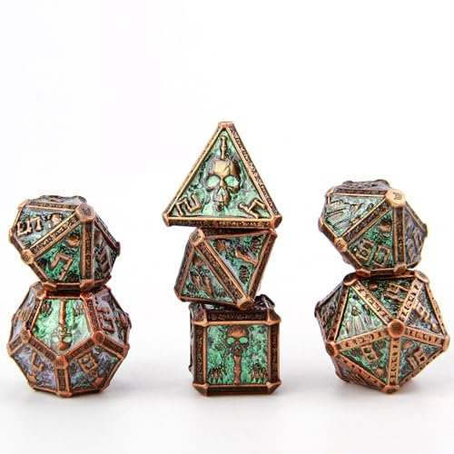 DND Würfel Set, 7 Stück Mystery Skull Metall DND Würfel Polyedrische Scharfer Kante D&D Würfel für Dungeons and Dragons Pathfinder RPG MTG Pathfinder D4 D6 D8 D10 D% D12 D20