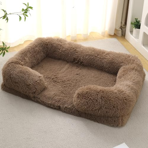 Panier Chiens,Lit pour Chien Orthopedique,Canapé Animaux Dehoussable,Coussin Chien Lavable,Tapis Matelas Chat,Bords Rehaussés,Base antidérapante,Doux et Moelleux (Marron,80 * 53 * 15cm)