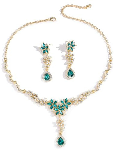 XFSRG Ensemble Bijoux Floral Cristal Collier Boucles D'oreilles Pendantes Parure Élégante Strass Brillant Accessoires Femme Mariage Cérémonie