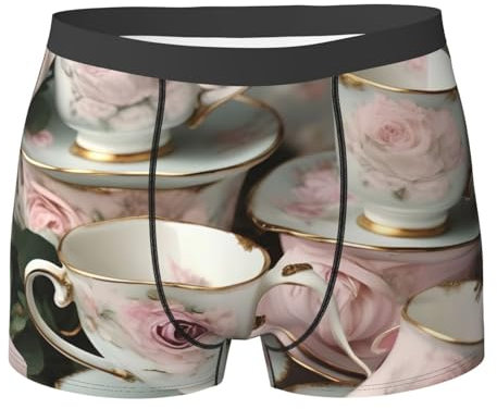 CHUNMINW Gobelets à thé avec roses imprimées romantiques - Boxer amusant pour homme - Sous-vêtements respirants et extensibles - Cadeaux de Saint-Valentin, noir, Small