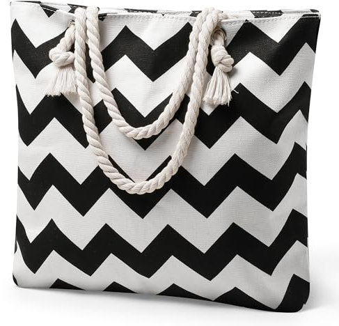 Haiane Strandtasche, Einkaufstasche Faltbar mit Reißverschluss, Wasserdicht Schwimmtasche aus Hochwertigem Canvas, Saunatasche für Strand Reise Einkaufen Spielzeugaufbewahrung Fitnessstudio