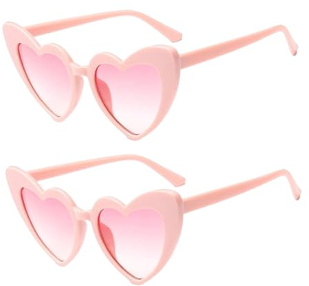 JchEnye 2 paires de lunettes de soleil de fête en forme de coeur avec des verres roses. Elles ont une fonction de protection solaire et peuvent bloquer les rayons ultraviolets.