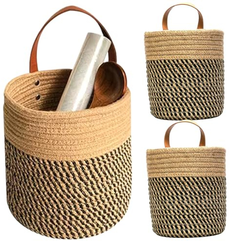 2 piezas cestas colgantes con asas de 6.3x7.1 pulgadas, recipientes de plantas montadas en la pared y cestas de almacenamiento para el balcón de jardín decoración de la puerta de la sala de esta