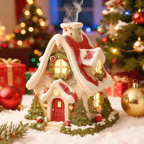 Casa de Navidad, casa de incienso, recipiente de incienso de Navidad, decoración navideña, casa ahumadero, soporte de incienso, ahumadero, Navidad para resina, micropaisaje, decoración de escritorio