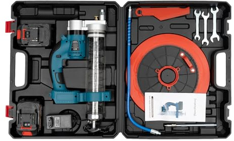 KANBCNG Pistola engrasadora con batería, 560 W, pistola de engrase con 2 pilas, 6000 psi, prensa de engrase eléctrica para equipos mecánicos, engrasadora, batería de 600 cc con 50 cm flexible para