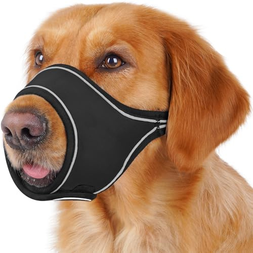 LUCKYPAW Dog Muzzle for Small Medium Large Dog Labrador Golden Retriever German Shepherd, Soft Oxford Cloth Muzzle to Prevent Biting Chewing for Training Grooming with Buckle (Black, M)