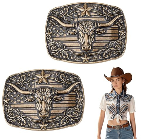 NBEADS 2 st Western bältesspänne för män, 89 x 67 mm cowboy bältesspänne västerländsk design tjurbältesspänne för herrarbete, rodeo, utomhusaktiviteter, antik brons