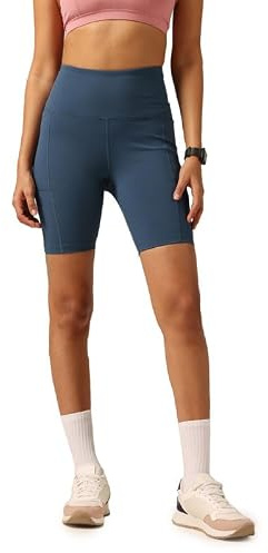Blissclub Ultimate Cycling Shorts Lite med 2 fickor, träningsshorts för kvinnor, sportshorts, badshorts och magkontroll, Vacker midnattsblå, L