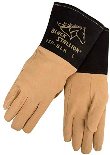 Black Stallion 25D-BLK Premium Deerskin TIG Welding Gloves, Medium