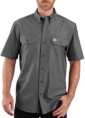 Carhartt Herr lös passform mellanvikt Chambray kortärmad skjorta, Svart Chambray, 3XL