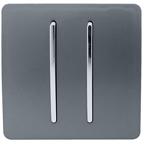 Trendi 2 Gang 2 Way 240V Screwless Raised Front Plate Plastic Artistic Modern Glossy 10 Amp Chrome Rocker Single Electrical Wall Light Switch Warm Grey - ART-SS4WG