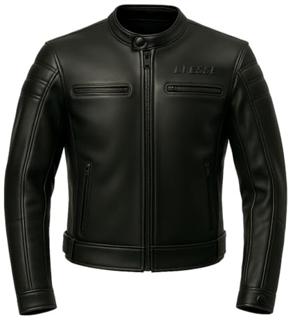 BI ESSE - Jacka Läder Vintage Coffee Race Motorcykel Läder, komplett med Löstagbara Skydd, Svart, XXL