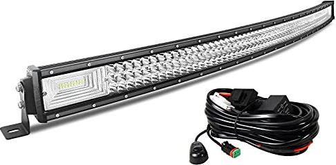 AUXTINGS 127cm 50 tum 648W böjd LED-ljusstång punkt strålkastare trippelrad lins arbete dyklampor med ledningssele kit för off-road ATV AWD SUV 4WD 4 x 4 pickup, 12V 24V DT-kontakt vattentät