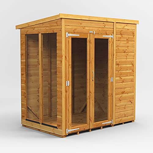 Powersheds High Grade Premium Pent Summer House Wooden Shed with PVC Window sills, Door & Window Flexibility, made from 12 mm Extra Thick Timber & Toughened Glass